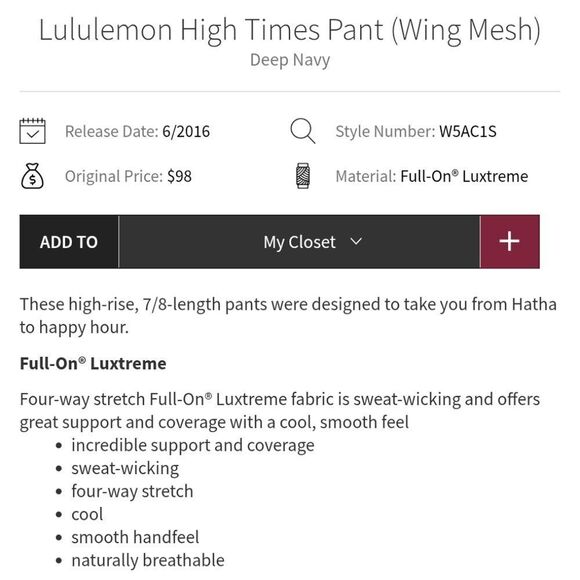 Lululemon High Times Leggings Wing Mesh Side Luxtreme Navy Blue Size 6 - Picture 11 of 12